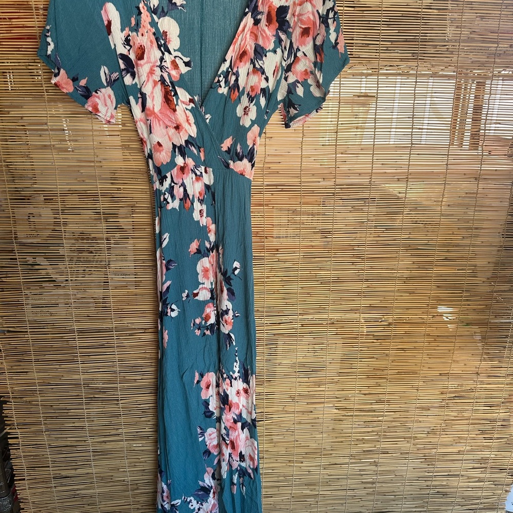 Floral Maxi Dress in Teal and Pink